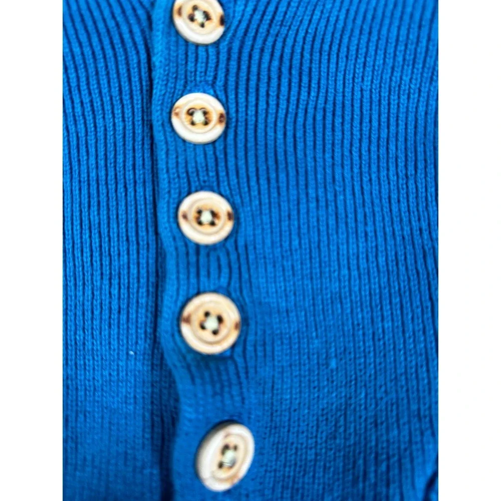Vintage Eddie Bauer Sweater Mens Large Blue Cotton Knit Henley‎ Neck Outdoor